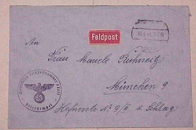 GERMAN FELDPOST  LITHUANIA #087077 WILNO 30-4-41