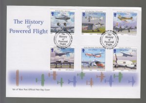 Isle of Man -  2003   History of Flight,  set of 6,  on FDC