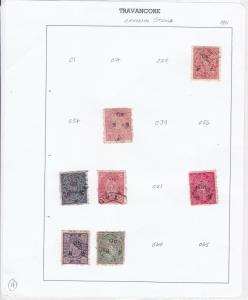 india states travancore stamps on 2 album page ref 13416