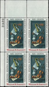 Scott # 1386 1969 6c multi Litho& Old Models ;TAGGED Plate Block - Upper Left...