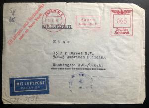 1940 Berlin Germany Airmail Meter Cancel Cover To Hias Washington USA Judiaca