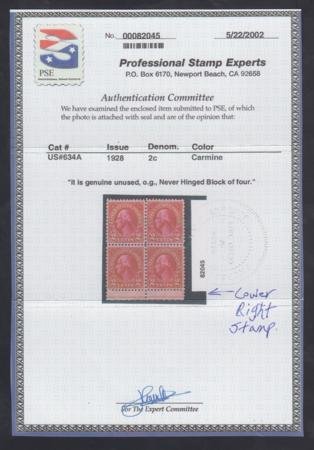 US 634a VF+ NH PSE Cert for Block - LR Margin Single