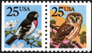 SC#2284-85 25¢ Owl & Grosbeak Booklet Pair (1988) MNH