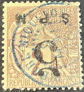 ST. PIERRE & MIQUELON # 9-USED---SINGLE---UPSIDE DOWN OVERPRINT---1885