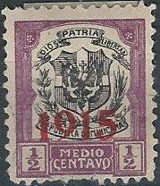 Dominican Republic 200 (used? pulled perf) ½c arms, vio & black, ovptd 1915