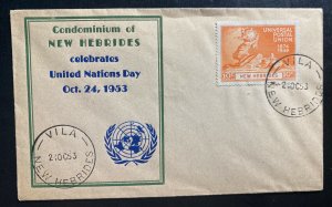 1953 Vila New Hebrides First Day Cover FDC United Nations Day