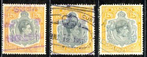 Bermuda Sc# 127a (perf 14) Used Lot/3 1938-1951 12sh6p King George VI