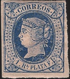 1864 SPANISH WEST INDIES 1 REAL MINT MH STAMP #20 LARGE MARGINS ON ALL 4 SIDES