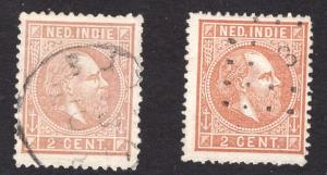 Netherlands Indies #5-6 1870 used Willem III  2 ct red brown + 2 ct violet brown