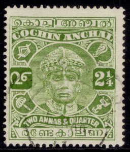 INDIAN STATES - Cochin GV SG60, 2½a yellow-green, FINE USED.