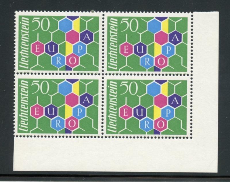 LIECHTENSTEIN SCOTT#356 CORNER BLOCK OF FOUR MINT NEVER HINGED--SCOTT $320. 