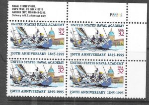 US# 3001 32c US Naval Academy Plate Block of 4 CV $3.25