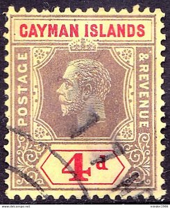 CAYMAN ISLANDS 1913 KGV 4d Black & Red/Yellow SG46 FU