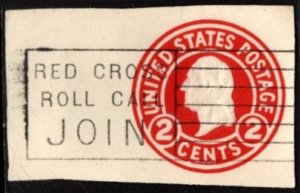 Vintage US Cut Square 2 Cent Benjamin Franklin Red Cross Roll Call JOIN Slogan