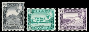 Aden - Kathiri 1964 QEII set complete superb MNH. SG 39-41. Sc 39-41.