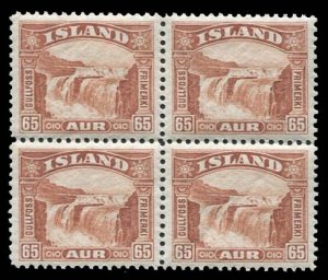 Iceland #174 Cat$12+, 1932 65a reddish brown, block of four, never hinged