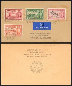 Turks and Caicos KGVI Mixed Franking Airmail Cover