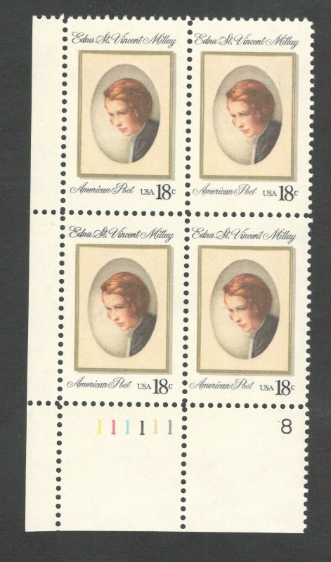 1926 Edna St. Vincent Millay Plate Block Mint/nh (Free Shipping)