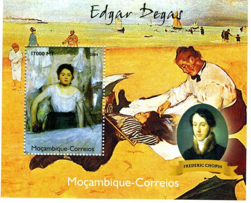 Mozambique 2004 FREDERIC CHOPIN Edgar DEGAS Paintings s/s Perforated Mint (NH)