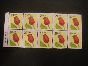 Scott 2524A, 29c Tulip, Copy block of 10 LM, MNH Beauty, perf 13 x 12.75, CV $10