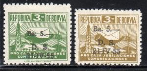 BOLIVIA #RA21-RA22  1955  POSTAL TAX STAMPS   MINT  VF LH  O.G