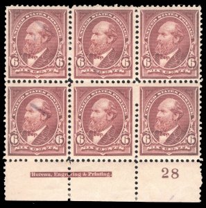 MOMEN: US STAMPS #256 PLATE BLOCK OF 6 MINT OG H/NH LOT #71126