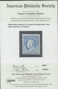 U.S. #515 MINT WITH APS CERT OG NH