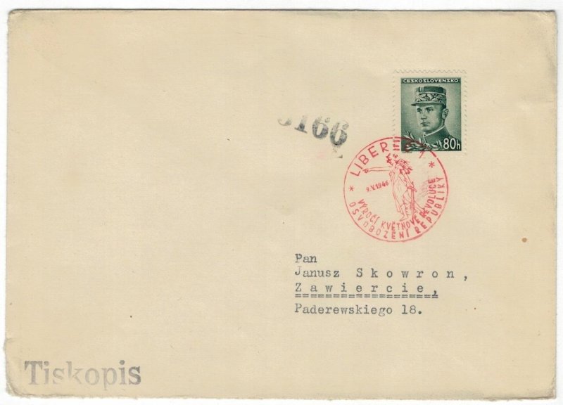 Czechoslovakia 1946 Censored Cover to Poland Cancellation Second World War II