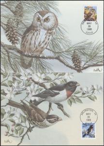 #2284-85 Owl and Grosbeak Maxi FDC Set