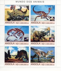 Angola 2000 Dinosaurs-Prehistoric Animals-Minerals Sheetlet (6) MNH