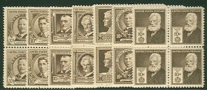 US #859-93 Complete set Famous Americans in Blks 4 NH