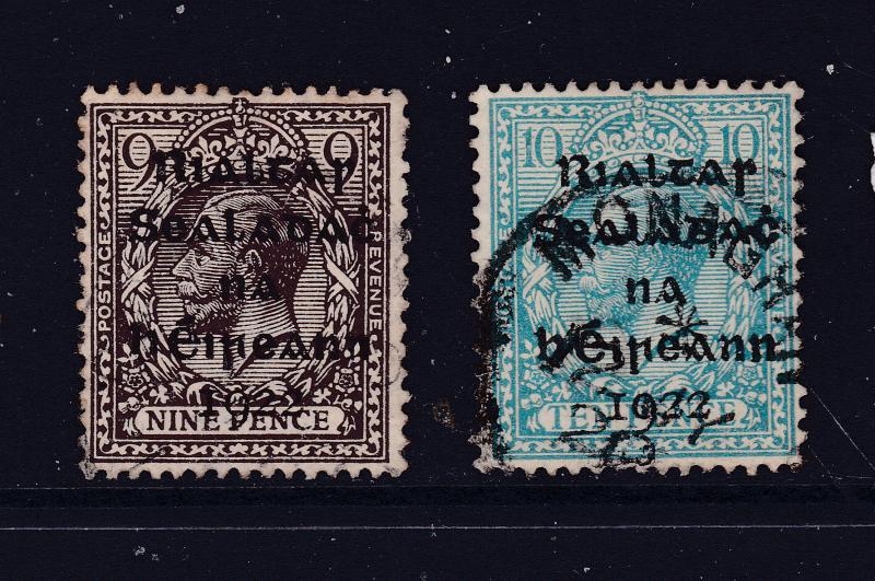 Ireland a 9d & 10d KGV (GB) overprint 1922 used