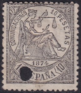 Spain 1874 Sc 210 telegraph punch (taladrado) cancel