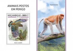 MOZAMBIQUE - 2018 - Endangered Species - Perf Souv Sheet - Mint Never Hinged