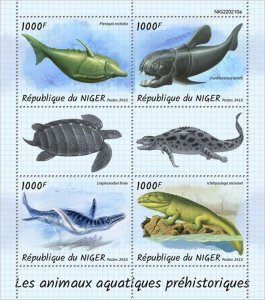 Niger - 2022 Prehistoric Water Animals on Stamps - 4 Stamp Sheet - NIG220210a