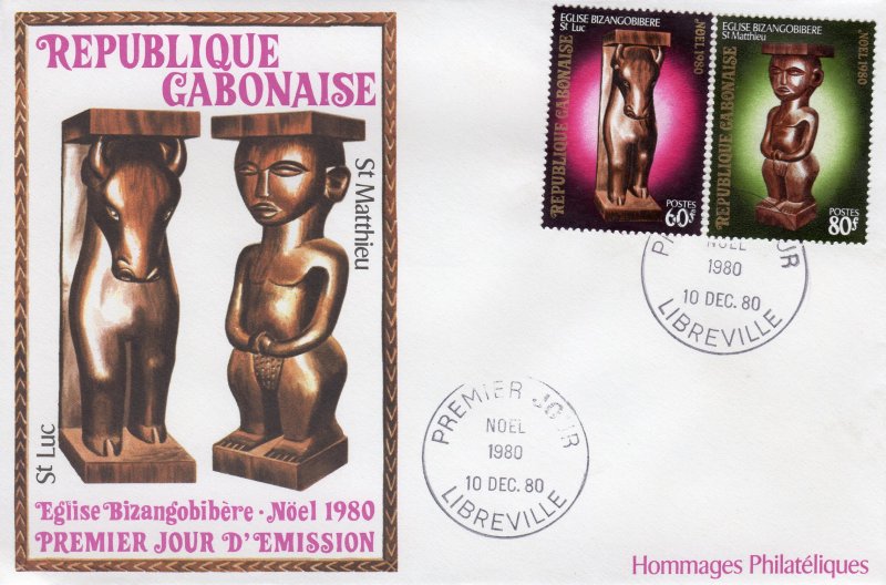 Gabon 1980  Sc#453/454  Art-Christmas '80 Set (2) Official FDC