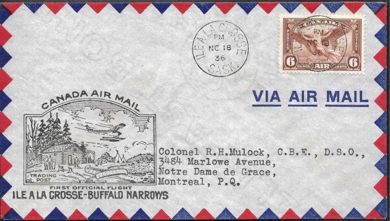 Doyle's_Stamps: Canadian Postal History: Ile a La Crosse-Buffalo Narrows 1st Flt