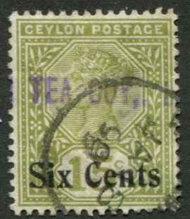 Ceylon SC# 159 Victoria SIX CENTS on 15c  Used
