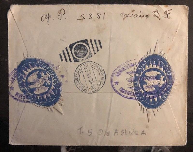 1914 Mexico DF Mexico Registered cover To Rio Blanco Veracruz Sunburst Label