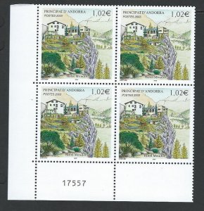 FRENCH ANDORRA mnh plate block of four SC. 569