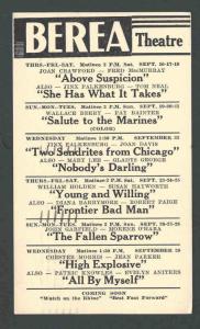 1943 BEREA THEATRE OH SHOWING ABOVE SUSPICION W/J CRAWFORD & F McMURRAY ETC