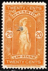 Vintage Canadian Revenue 20 Cents Ontario Law Stamp Used Punch Type