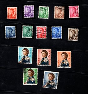 HONG KONG, Complete set 1962 QE2 DEFINITIVE USED SCOTT # 203-215(15) stamps