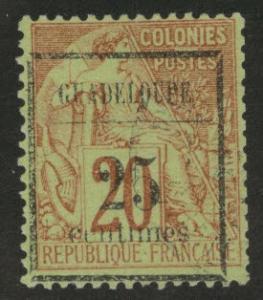 GUADELOUPE Scott 5 Used 20c opt on 25c light cancel CV$27.50