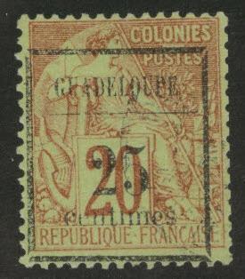 GUADELOUPE Scott 5 Used 20c opt on 25c light cancel CV$27.50