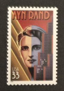 U.S. 1999 #3308, Ayn Rand, MNH.