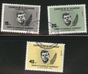 El Salvador Scott C211-213 Used 1964 JFK airmail set