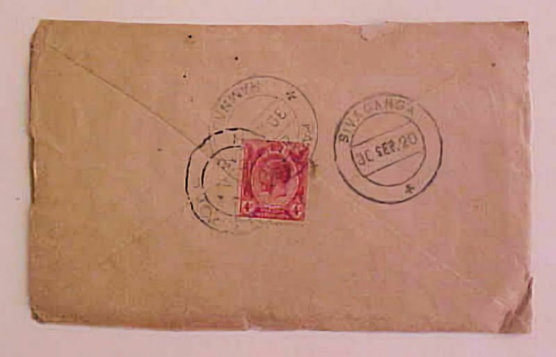 SINGAPORE  1920 BACKSTAMP INDIA