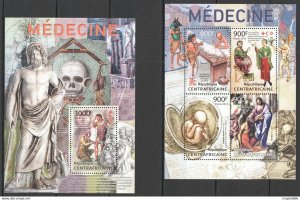 2013 Central Africa Art Red Cross History Medecine Kb+Bl ** Ca645