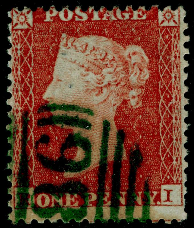 SG22, 1d red-brown, SC14 DIE I, USED. Cat £450. GREEN DUBLIN POSTMARK. RI